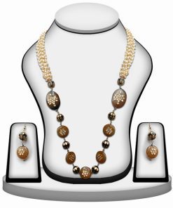 Stylish Party Wear Necklace Set with Earrings in Black and Brown Beads-0