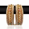 Party Wear Traditional Bangles with Red, White and Green Stones-0