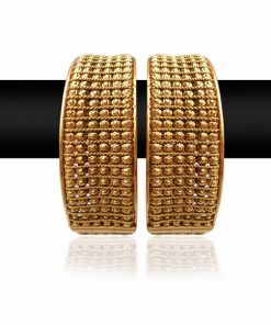 Broad and Heavy Pair of Traditional Bangles in Golden Polish-0