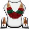Traditional Red and Green Coloured Stone Polki Pendant Set-0