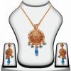 Turquoise Designer Polki Necklace and Earrings Set from India-0