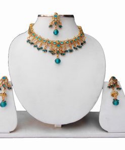 Latest Designs Turquoise Necklace Set with Fancy Earrings and Tika-0