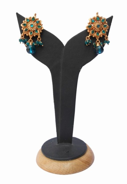 Shop Online Latest Design Turquoise Colored Stone Polki Earrings-0