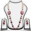 Red and White Stone Wedding Necklace Set With and Earrings with Kundan Work-0