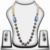 Posh Wedding Necklace Set with Earrings in Dark Blue Beads with Kundan Work-0