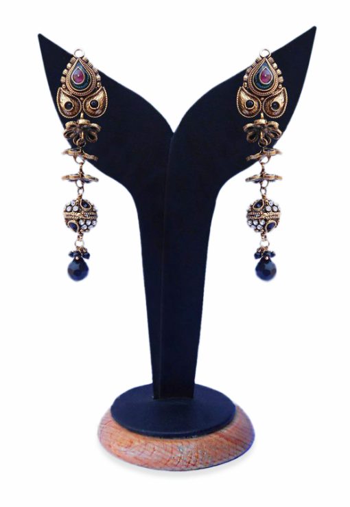 Beautiful Designer Earrings for Women in Black Stones and Beads-0