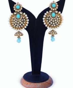Beautiful and Classy Jhumka Earrings in Turquoise Stones for Girls-0