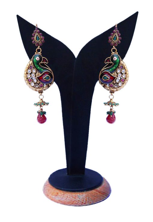 Buy Online Beautiful Peacock Earrings with Red and Green Stones-0