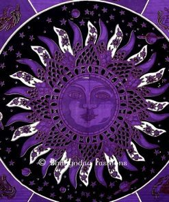 Purple & Black Twin Psychedelic Sun and Moon Tapestry Wall Hanging -1239