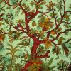 Intricate Tree of Life Indian Print Tapestry in Green and Red Print for Beach Outings-0