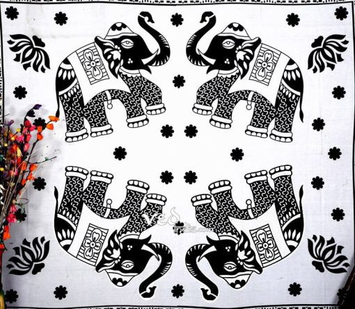 Indian Mandala 4 Elephants Tapestry