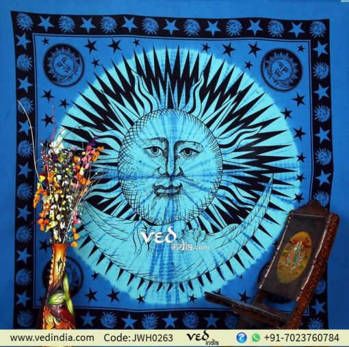 Blue Hippie Sun Moon Stars Tapestry