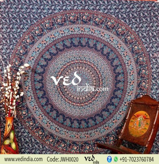 Blue Psychedelic Mandala Beach Tapestry
