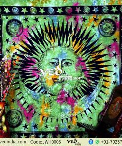 Bright Green Celestial Sun Tapestry