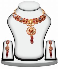 Buy Designer Pendant Set for Women in Red and White Stone-0