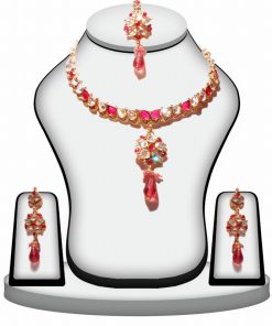 Buy Red and White Traditional Fashion Necklace Set From India-0
