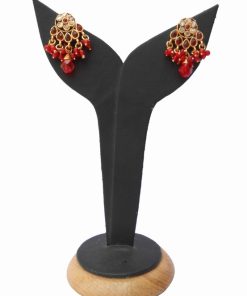 Classic Fashion Earring in Polki Red Stone and Beads from India-0