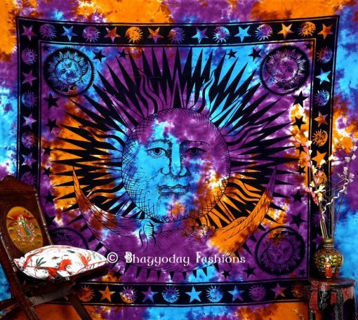 Colorful Twin Psychedelic Sleeping Sun Moon Tapestry Wall Hanging -1243