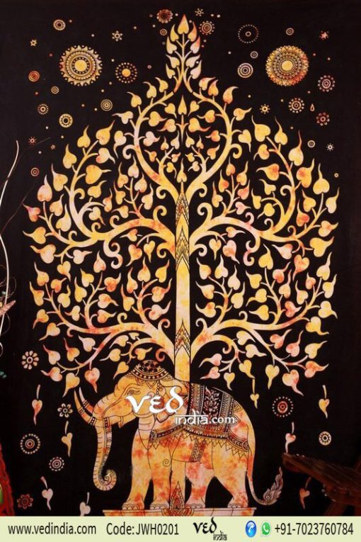 Cotton Elephant Tree Tapestry