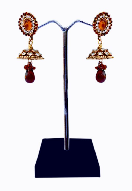 Latest Design Jhumka Earrings for Women in Red Beads and Stones-0