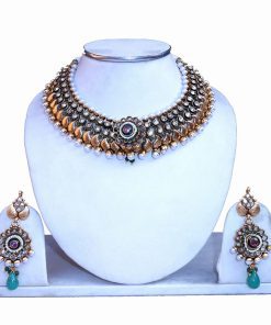 Latest Design Kundan Necklace Set with Beautiful Earrings in Pachi Work-0
