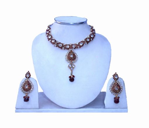 Traditional Design Polki Necklace Set with Earrings for Women-0