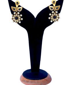 Black Stone and Pearl Studded Designer Earrings for Weddings-0