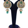 Designer Jhumka Earrings for Women in Green Stones with Antique Polish-0