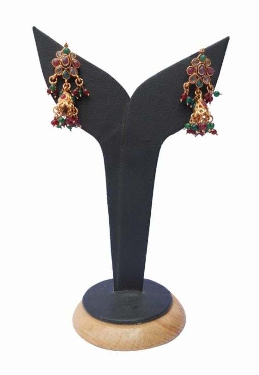 Designer Polki Earring in Jhumka Style from India in Multi Colored Stones-0
