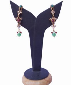 Buy Online Drop Style Designer Polki Earring in Red, Green and White Stones-0