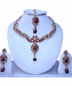 Designer Polki Necklace Set with Earrings and Tika at Wholesale Price-0
