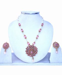 Designer Polki Pendant Set from India with Matching Earrings-0