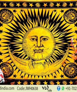 Divine Yellow Sun Moon Cotton Tapestry Wall Hanging Bedspread-0
