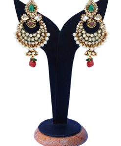 Buy Elegant Earrings in Red and Green Stones With Antique Polish-0