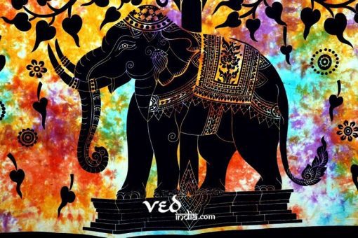 Elephant Tree Tapestry In Black Color