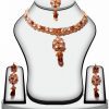 Exclusive Designer Red and White Fashion Necklace Set with Earrings -0
