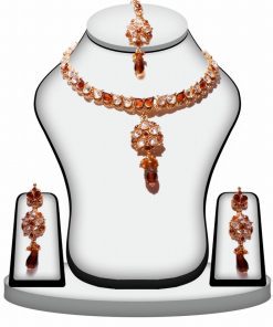 Exclusive Designer Red and White Fashion Necklace Set with Earrings -0