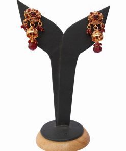 Buy Jhumka Earrings Online for Fashionable Women in Red and White Stones-0