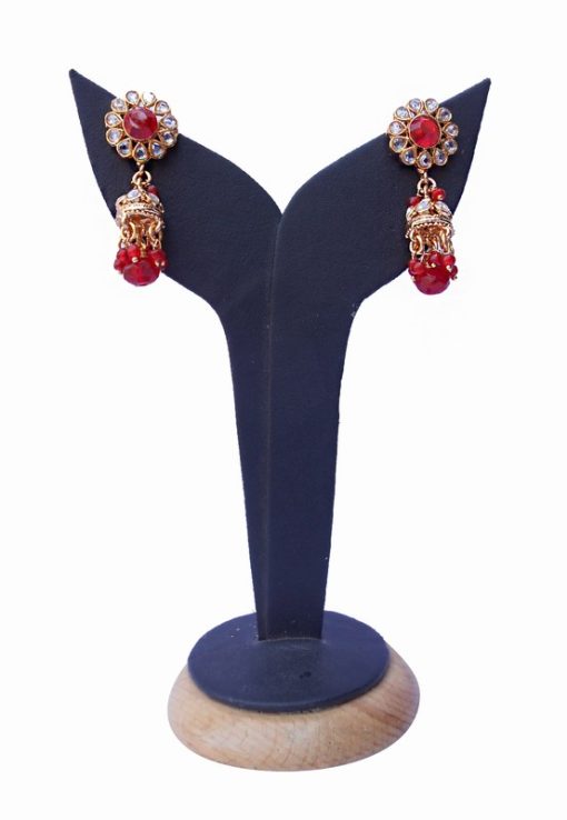 Fashionable Red and White Stones Polki Earrings from India-0