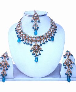 Shop Online Fashionable Polki Necklace Set With Earrings and Tika-0