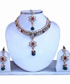 Buy Online Designer Girls Polki Necklace Set With Matching Earrings and Tika-0