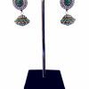 Gorgeous Green Stone Studded Jhumkas from India for Festivals-0