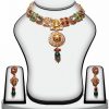 Gorgeous Polki Jaipur Jewelry Set with Earrings in Red, Green and White-0