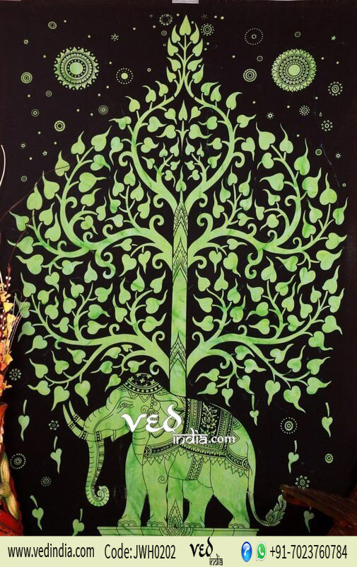 Beautiful Green Elephant Tree Tapestry