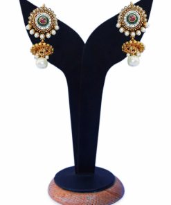 Party Wear Red and White Stone and Beads Jhumka Earrings for Women-0