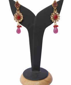 Elegant Red and White Kundan Stone Earring for Fashionable Women-0