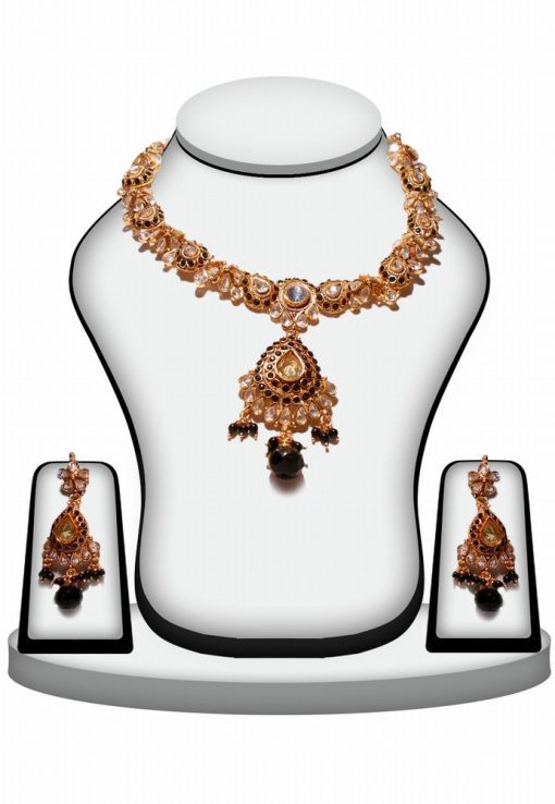 Ravishing Partywear Black Stone Polki Necklace and Earrings Set for Women-0