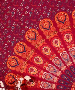 Mandala Peacock Psychedelic Indian Tapestry Bedspread in Maroon -3833