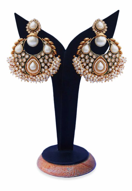 Party Wear White Pearl Ram Leela Earring From India for Girls-0
