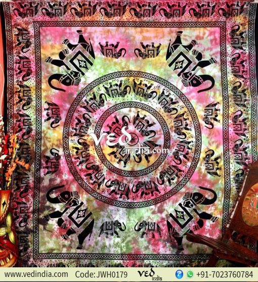 Pink Multi Color Elephant Tapestry